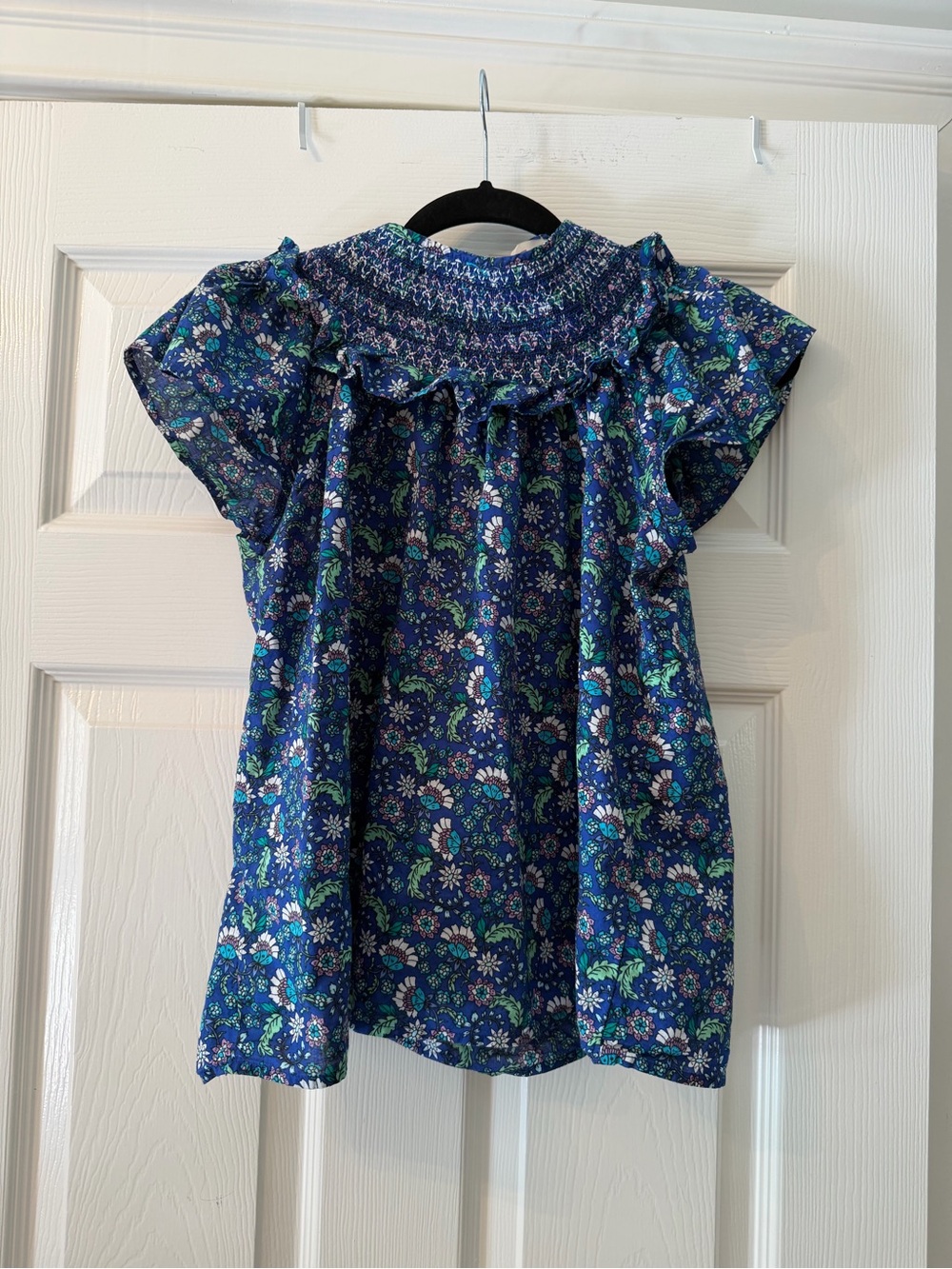 LOFT Navy Floral Smocked Yoke Blouse